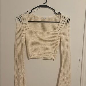 Cream Crochet Long Sleeve Crop Top